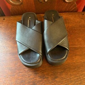 Anthropologie Black Leather Slide Sandals